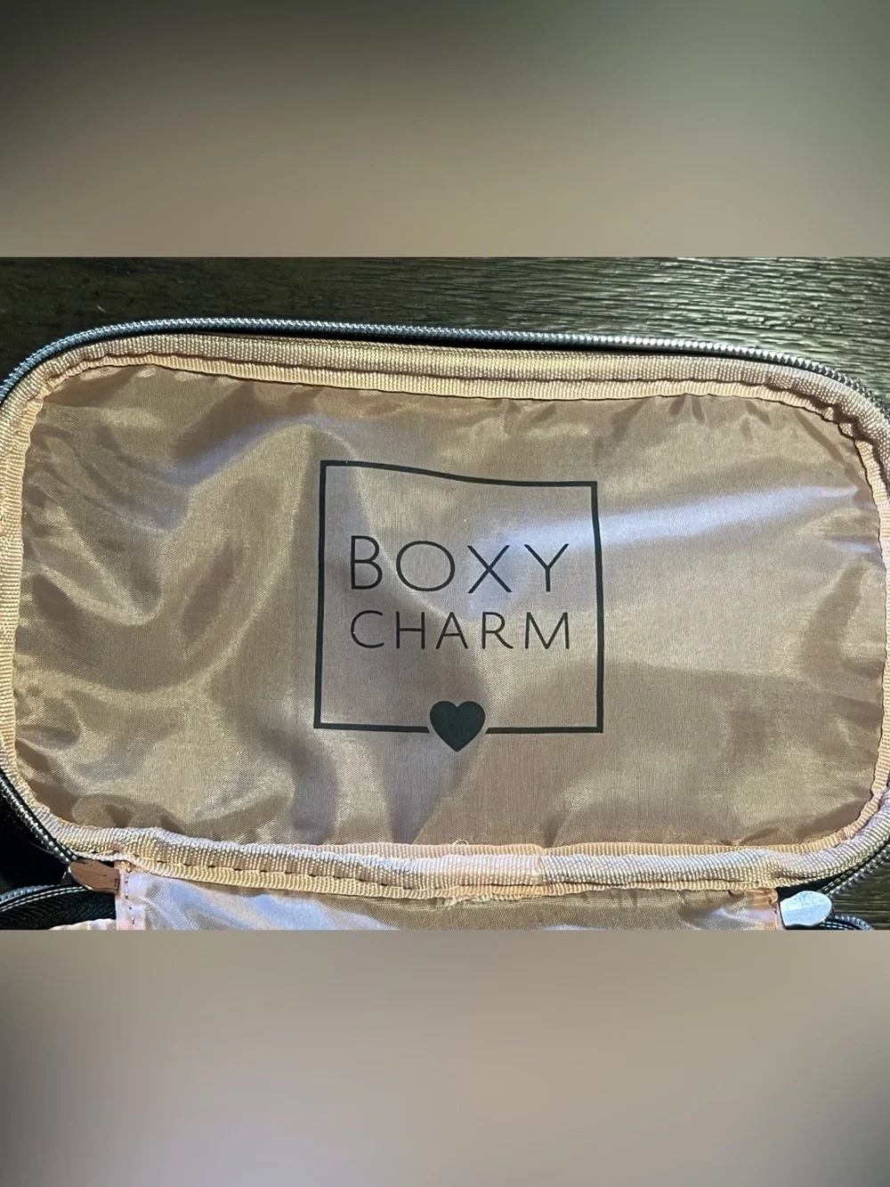 Boxy charm Textured Metallic Toiletry Bag - Rose Gold